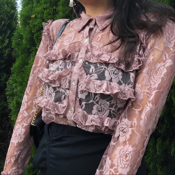 (CLEARANCE)Lace See Through Shirt - Picture 1 of 7